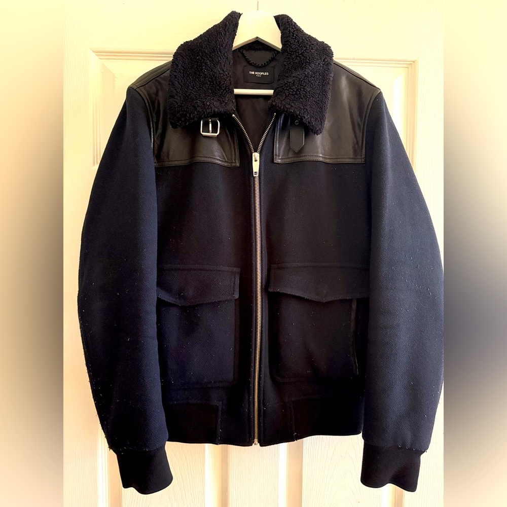 The Kooples Wool Jacket with Shearling Collar